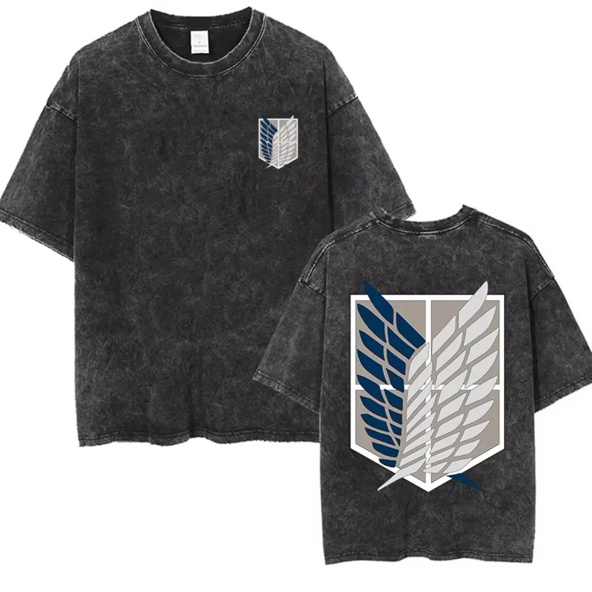 Men's Anime Retro Attack on Titan Vintage Washed T-shirt Oversized Vintage Tee Mikasa Ackerman Eren Jaeger Wings of Freedom Fans Gift