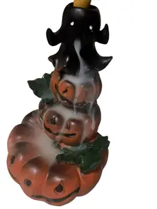 Halloween Pumpkin Backflow Incense Burner Creative Aromatherapy Furnace Gift Resin Crafted with Ghost Design for Festive Magic