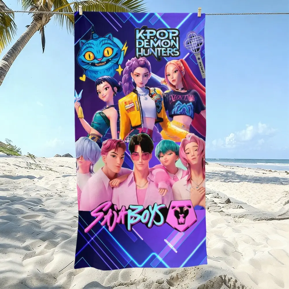 K-Pop Bath Towel with Anime Print, Soft Microfiber, Quick-Dry and Absorbent, Ideal for Beach, Pool, Bathroom, Perfect Gift for Fans