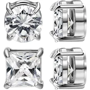 2 Pairs Stainless Steel Magnetic Stud Earrings for Men Clip on Earring Magnetic Earring Unisex Non Piercing CZ Magnet Studs Diamond Earrings for Women Men