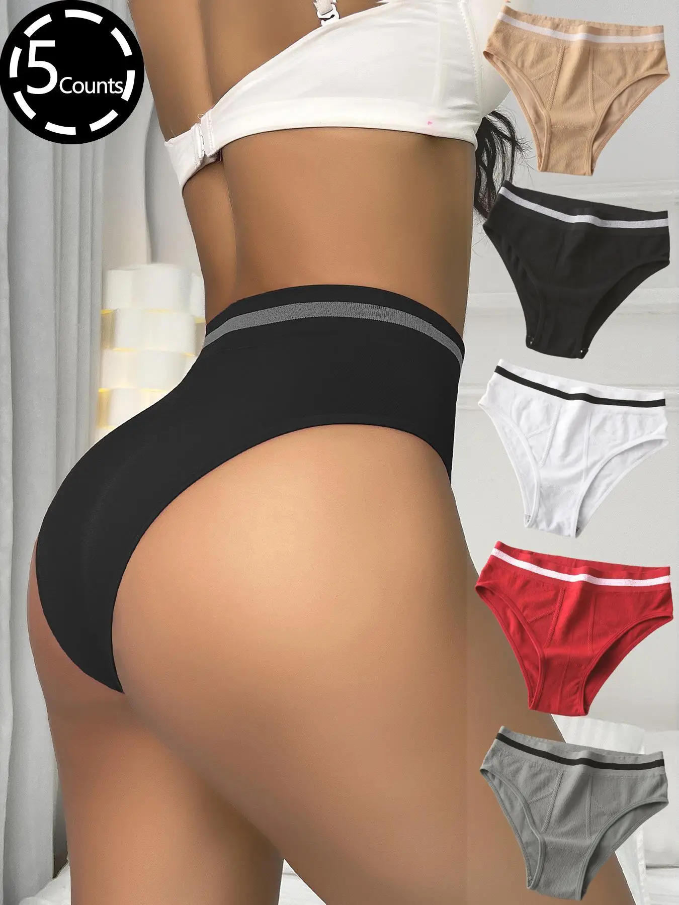 Women's Striped Print High Waist Knicker, Comfy Breathable Seamless Panty for Daily Wear, Women's Underwear Bottoms for All Seasons