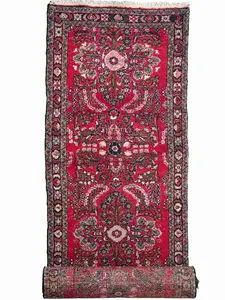 Extra Long Vintage Hamadan Sarouk Runner with Rich Strawberry Hues | 2.9 x 20.5