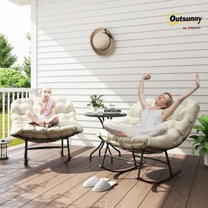 #dealsforyoudays [Set of 2]Outsunny Outdoor Rocking Chair Set of 2, Oversized Rocking Papasan Chairs with Cushions, Steel Frame, Comfy Rockers for Patio Porch Lawn Garden, Black