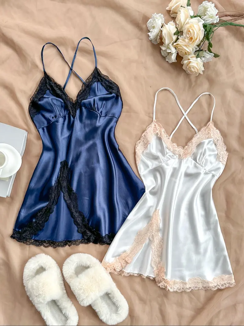 chinese dress ladies Satin Lace Detail Camisole Maxi Dress - Champagne main image 1