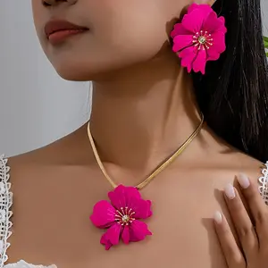 Elegant 3-piece jewelry set: Luxurious white flower pendant necklace and earrings with sparkling embellishments, perfect for parties Women