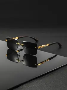 Men's Metal Frameless Leopard Print Eyeglasses, Fashionable Business Commute Daily Wear Glasses, High-Quality European Style Frames