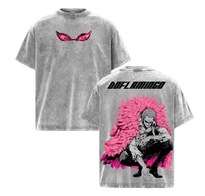Limited Doflamingo Smile - One Piece OP 1.111 Oversized Washed Tee, Retro Unisex Graphic 90s Vintage Anime Manga Acid Washed Lightweight Cotton Washed Tee, Gift For Anime Fan, Anime Y2K Streetwear T-Shirt