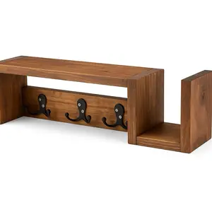Handmade Wooden Key Holder with Shelf Pine & Red Oak Finish with Hooks for Organized Storage