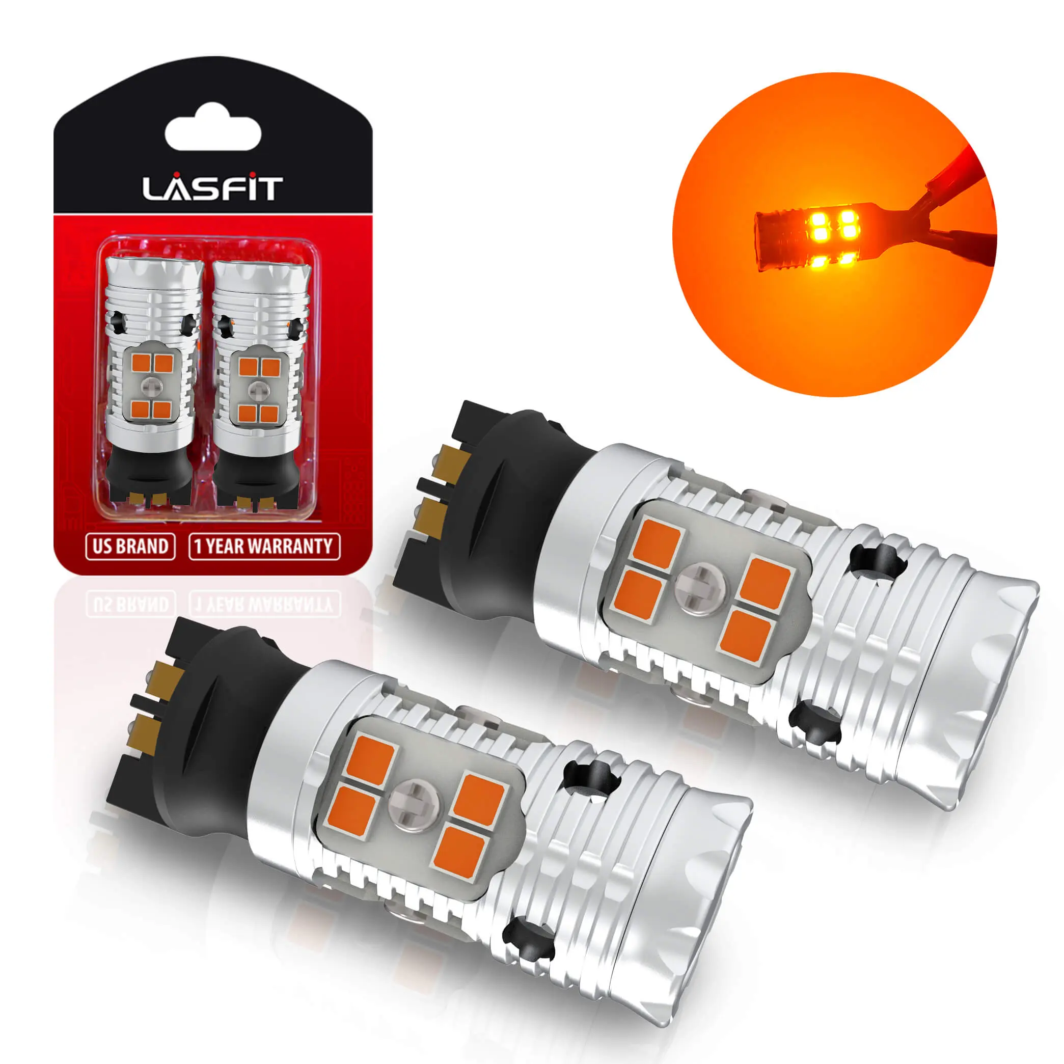 Lasfit CANBUS Anti-Hyper Flash LED Turn Signal Blinker Bulbs, PWY24W/PW24W Fitment, 13w/1000lm, Plug & Play, Amber Yellow, 2-Pack