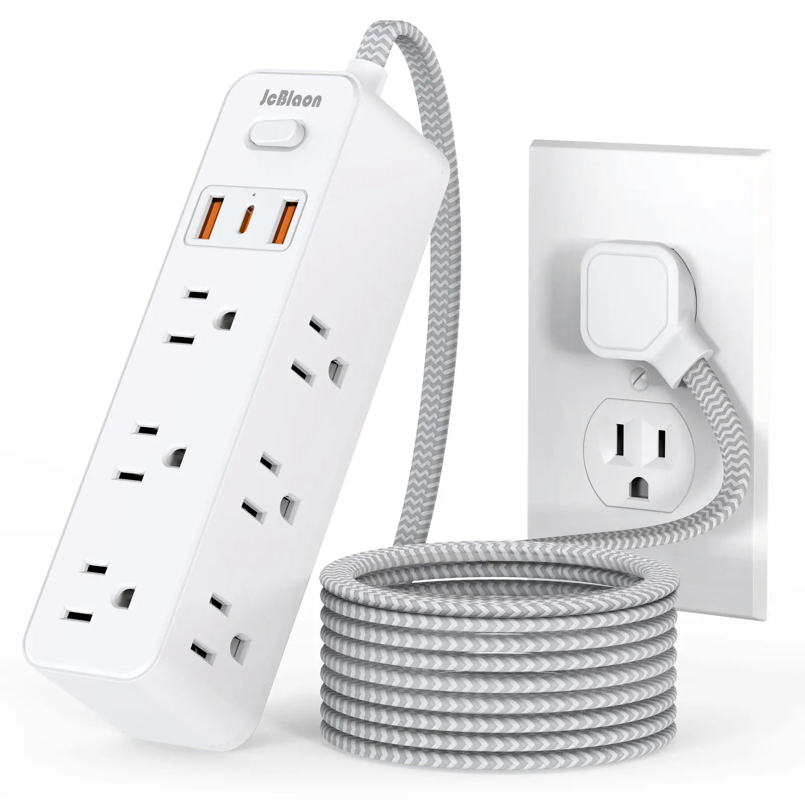 Surge Protector Power Strip with 5 Ft Extension Cord, Built in Cable, 9 Outlets with 3 USB Ports Including 1 USB C Port, USB C Compatible, Ideal for Travel Home and Office Use, Retractable Cord