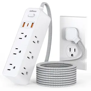 Surge Protector Power Strip with 5 Ft Extension Cord, 9 Outlets with 3 USB Ports Including 1 USB C Port, Ideal for Travel Home and Office Use, Retractable Cord