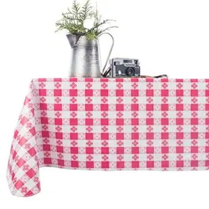 Checkered Vinyl Tablecloth with Flannel Backing for Restaurants, Picnics, Bistros, Indoor and Outdoor Dining