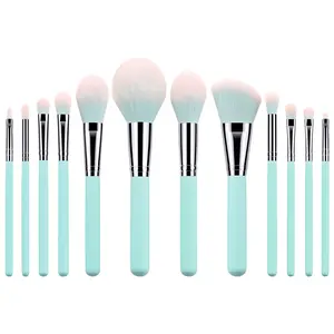 New 12-piece Light Blue Handle Makeup Brushes Soft Bristles Foundation Eyeshadow Brushes Beauty Tools Professional Makeup Brush Set for Women Premium Kabuki Contour Powder Brush Set