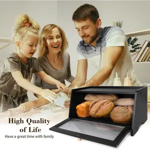 [ManyDFYu] KitchenStorageHacks Viral Black Bamboo Bread Box KitchenOrganization, with Window to Keep Bread Fresh