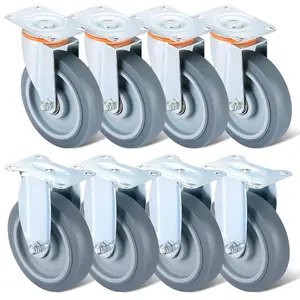 8 Pack 5 Inch Caster Replacement Wheel Kit, Includes 4 Swivel & 4 Rigid 5" TPR Caster Wheels, Heavy Duty TPR Rubber Cart Casters, Durable Caster Wheels for Furniture & Cart