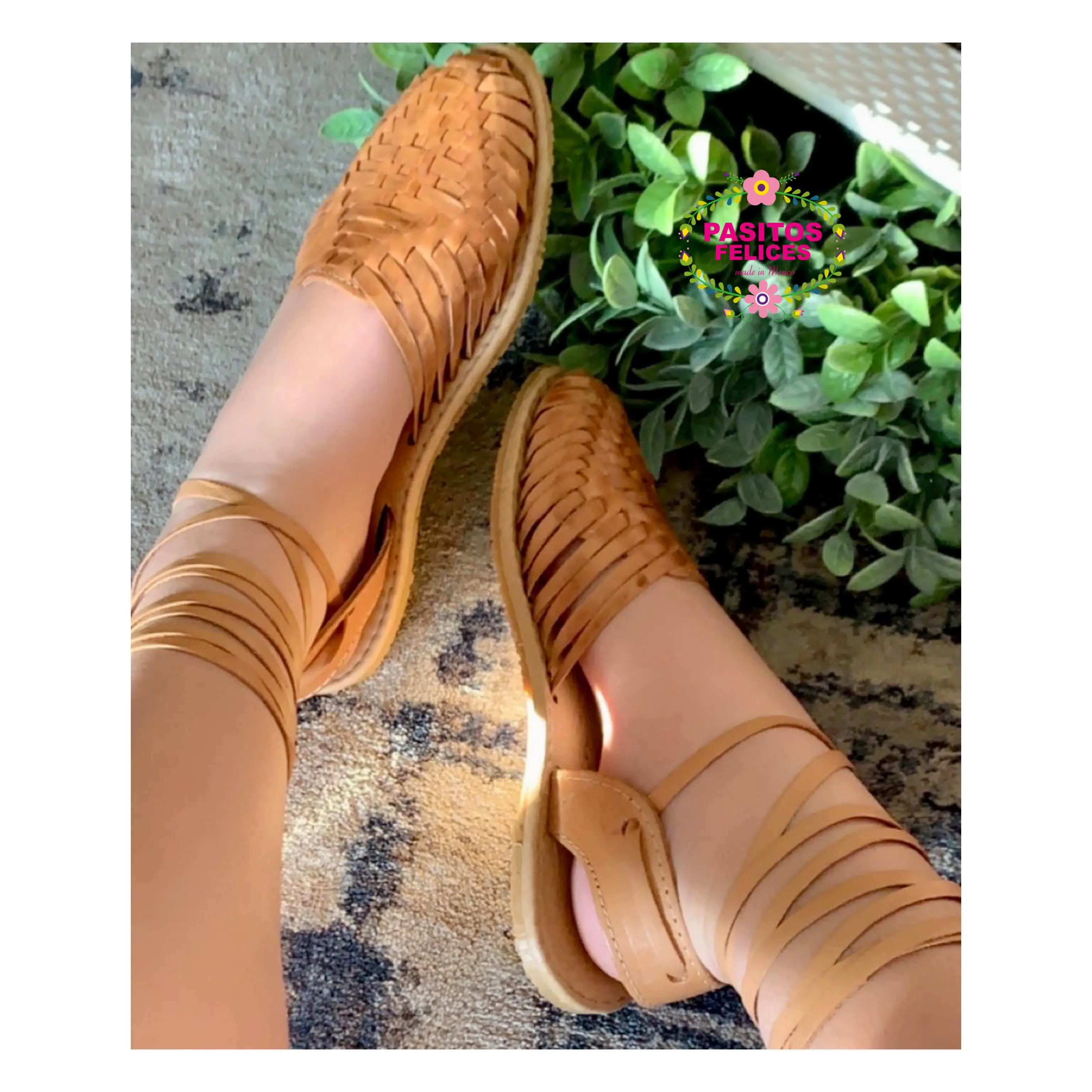 Light Tan - Flat Leather Lace Up Huaraches