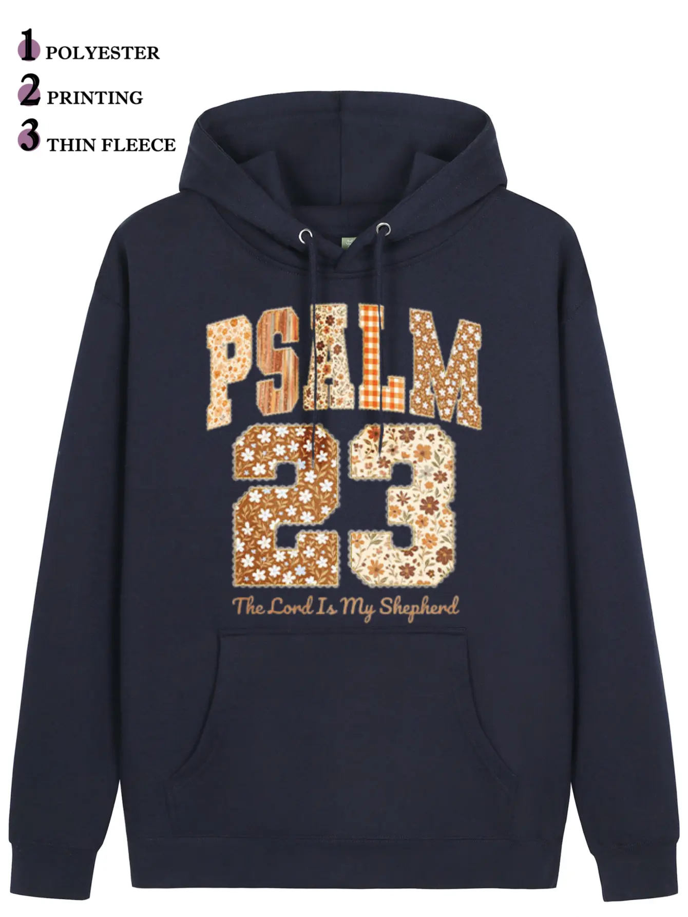 Psalm 23 The Lord Is My Shepherd Graphic Hoodie Women Front Back Printed Christian Sweatshirt Vintage Floral Patchwork Aesthetic Faith Apparel Thin Fleece Loose Fit Hooded Tops Light Grey Streetwear Fall Outfits Gift