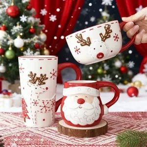 3-Piece Christmas Ceramic Mugs - Reusable, Washable Kitchen Drinkware Cups, Reuse