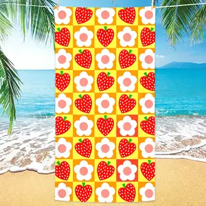 Oversized Microfiber Beach Towel - Sand-Free, Quick-Dry, Lightweight, Absorbent - Playful Red Strawberry & White Floral Design - Bathroom/Pool Blanket, Summer Travel Resort Essential, Mothers Day Gift for Women