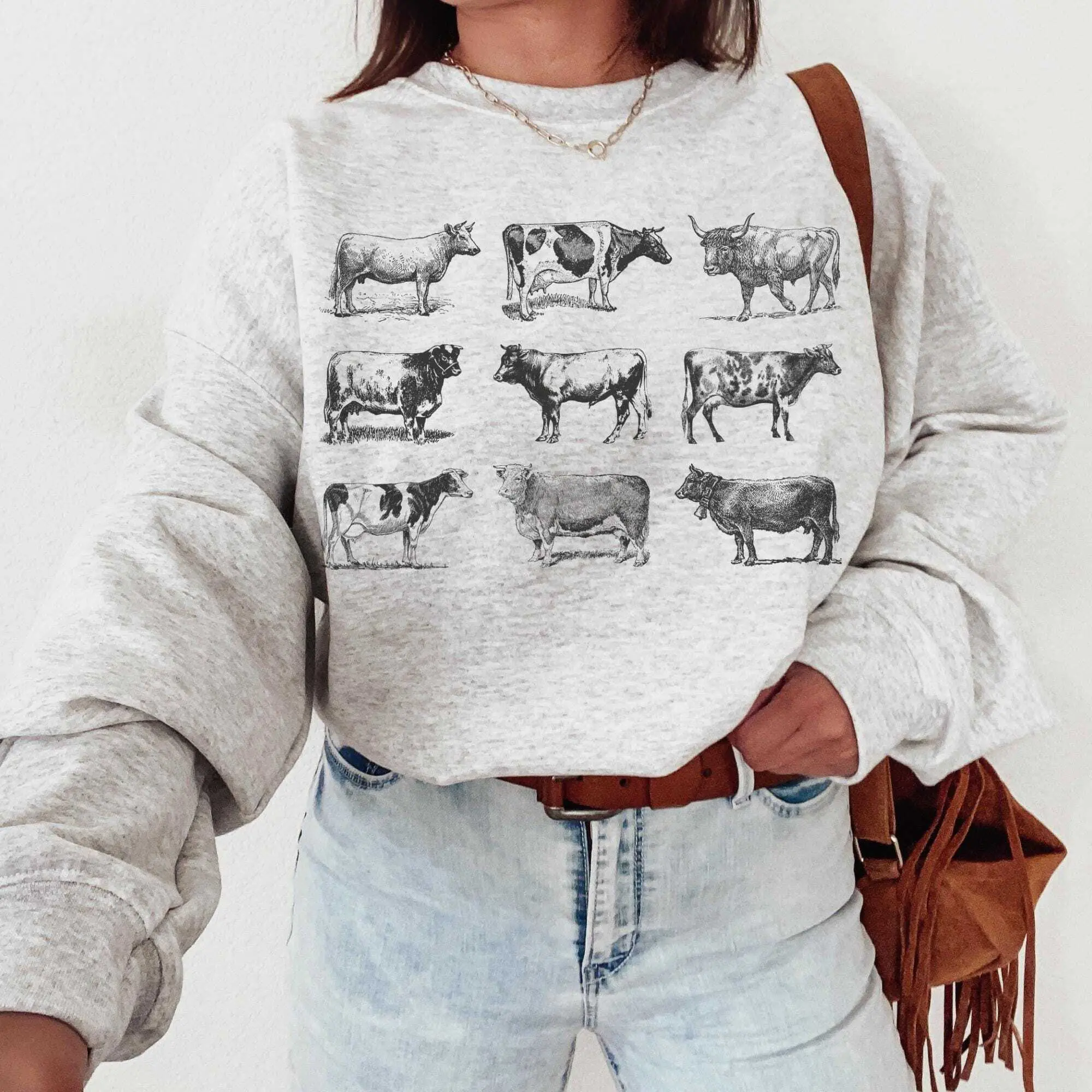 Vintage Cow Graphic T-Shirt / Sweatshirt / Hoodie, Cute Bull Farmer Mom Short sleeve shirt or sweatshirt, Gift for Cow Lover, Cotton Fabric