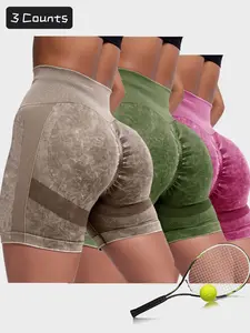 Women's High-Waisted Tie-Dye Gym Shorts Workout Impact Shorts, Breathable Tight-Fitting Butt-Lifting Outdoor Yoga Fitness Pants, Pack of 3