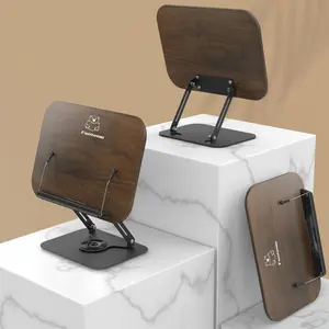 Book Stand for Reading Adjustable Holder with 360° Rotating Base & Page Clips Brown school equipment home school