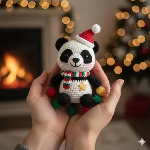 Crochet Christmas Panda Car Ornament, Christmas Gifts, Handmade Panda, Crochet car hanging, Cute Panda Car Charm, Xmas Gift, Bear Amigurumi