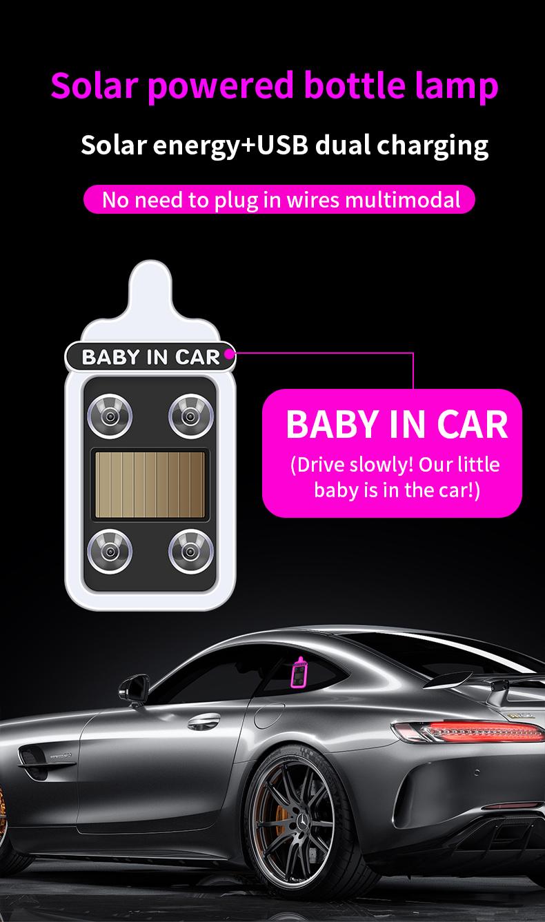 Car Baby Bottle Light Solar LED Decorative Warning Light, Triangle Window & Rear Window Interior Ambient Light, Baby On Board