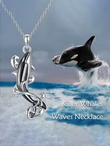 Summer Colorful S925 Sterling Silver Whale Marine Life Pendant Necklace, Unisex Jewelry Gift Box Included, Perfect for Boyfriend Girlfriend