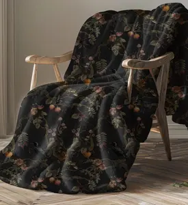 Gothic Chinoiserie Throw Blanket | Moody Dark Botanical Raven Tapestry | Cottagecore Cozy Victorian Blanket for Bedroom or Living Room, Extra Soft, Warm Throw Blanket for Bed, Couch, Travel, Home & Outdoors, Perfect Gift for Kids & Adults