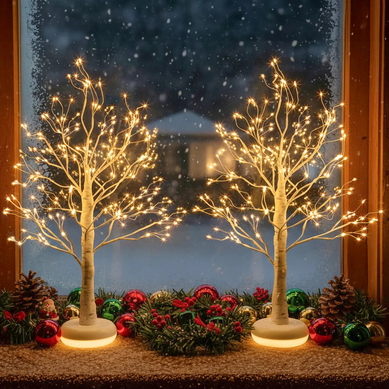 PEIDUO Birch Tree with LED Lights, Lighted Fairy Light Spirit Tree Lamp | Christmas Decorations Indoor, Twinkling Artificial Trees with Timer Dimmer USB Powered for Centerpiece Table Home Room 2Pack