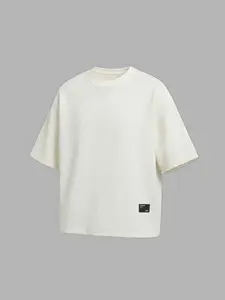 Trendy Men's Textured Cable Knit Oversized T-Shirt, Cream Crew Neck Short Sleeve Casual Top, Minimalist Small Label Loose Fit Streetwear Tee, Lightweight Breathable Fabric for Urban Daily & Street Style #MensStreetwearTee #TexturedTshirt #OversizedFit