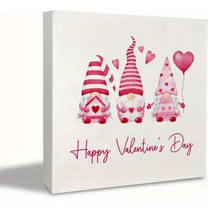 Gnome Valentines Decor, Wooden Sign, Pink Valentine Gnomes for Home, 5x5 inch