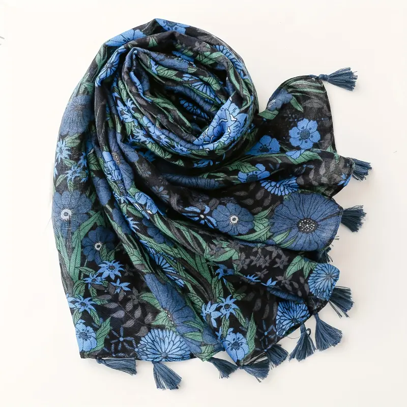 1. Large Size Turtleneck Four Seasons Fashion Print Shawl Women's New Patterned Handkerchief Luxury Beach Towel Stylish Design Warm Scarf Navy Blue Beige Yellow Turban waterfall scarf scarf outfits scarf head wrap