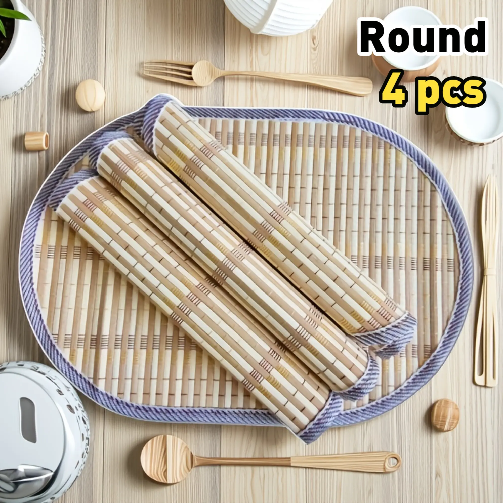 [4pcs Bamboo Placemats] 4pcs Natural Acid Bamboo Oval Placemats Household Placemat | Lightweight & Durable, Hand Wash Only, for Weddings, Mother’s Day, Indoor/Outdoor Use - High-Quality Kitchen & Dining Decor Kitchen Decorative Placemat