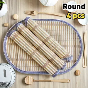 [4pcs Bamboo Placemats] 4pcs Natural Acid Bamboo Oval Placemats | Lightweight & Durable, Hand Wash Only, for Weddings, Mother’s Day, Indoor/Outdoor Use - High-Quality Kitchen & Dining Decor