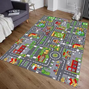 Car Play Mat for Boys and Girls Highway City Traffic-Themed Rugs for Kids Toy Cars Kids Rugs for Playroom Kids Play Rug