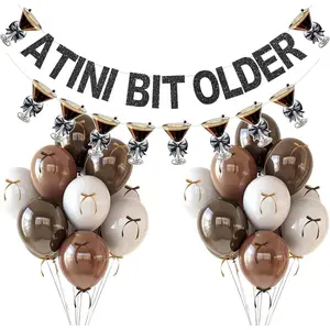 A Tini Bit Older Banner Martini Garland 12in Balloons With DIY Bow Ribbon for Themed Birthday Decorations - Espresso A  Bit Older Birthday Party Decor (Brown)
