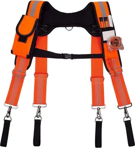 AISENIN Tool Belt Suspenders Construction Bag Suspenders Padded Work belt Reflective Orange Suspenders for Carpenter
