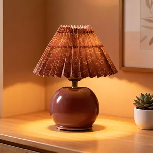 Rechargeable Table Lamp, Cordless Lamp with Glass Base, 3000K Warm Light, Battery Operated Lamps with E27 LED Bulb, Easy Assembly Pleated Lamps for Livingroom Tabletop Corner Shelf Decor (Red)