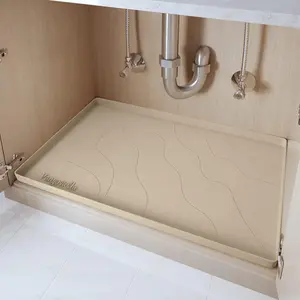 Heavy Duty Extra Thick Silicone Under Sink Mat for Kitchen, 34" x 22" Waterproof Drip Tray Liner with Raised Edge, Prevents Drips Leaks Spills, Beige