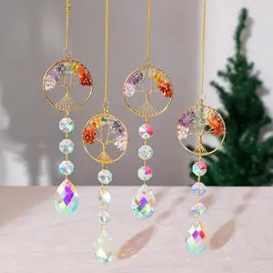 Colorful Crystal Gravel Tree Of Life Sun Catcher Car Pendant, Hanging DIY Wind Chime, Window Drop Bell, Home Decor, Ornaments