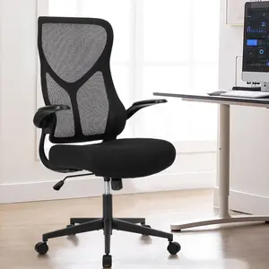 Furnest Indoor Furniture Chairs High Back Office Chair - Ergonomic Computer Gaming Chair, Comfy Mesh with Soft Flip Up Arms, Adjustable Height and 360° Wheels, 120° Tilt