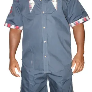 Matching Track Suit with Plaid Sleeves and Button Front Design