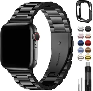 Band Compatible with Apple Watch 44mm 45mm 42mm, Stainless Steel iWatch Band for Apple Watch Se 2 Series 9/8/7/6/5/4/3/2/1(Black, 42mm/44mm/45mm)