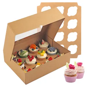 Cupcake Boxes 12 Count, 2 Pack Disposable Cupcake Containers, Food Grade Cupcake Carrier with Window and Inserts, Cupcake Transport Holders Bulk for Muffins Cookies Treats Dessert