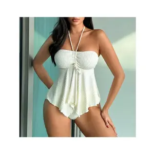 SwimSummerBeachWomen'sSolidColorHolder&SpaghettiStrapTankiniTopWith2WearingStylesWeddingBathingSuits