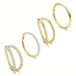 4PCS Steel Earrings Tragus Septum Piercing Clicker Septum Ring Hinged Segment Septum Conch Lip Cartilage Double Hoops for Women Men clip