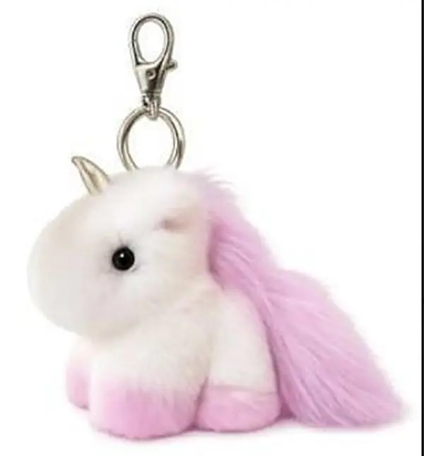 Plush Unicorn Bag Charm with Silver Keychain Clip - Faux Fur Purse Accessory, Cute Handbag Pendant for Women & Girls, Purple