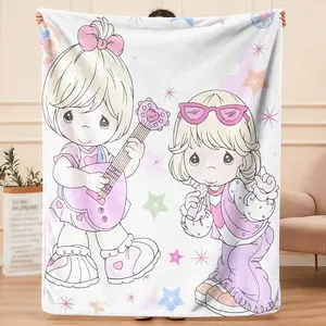 This Precious Moments-inspired flannel blanket, an exclusive gift for home, office, and camping trips, with personalized pattern design, modern style, and soft texture